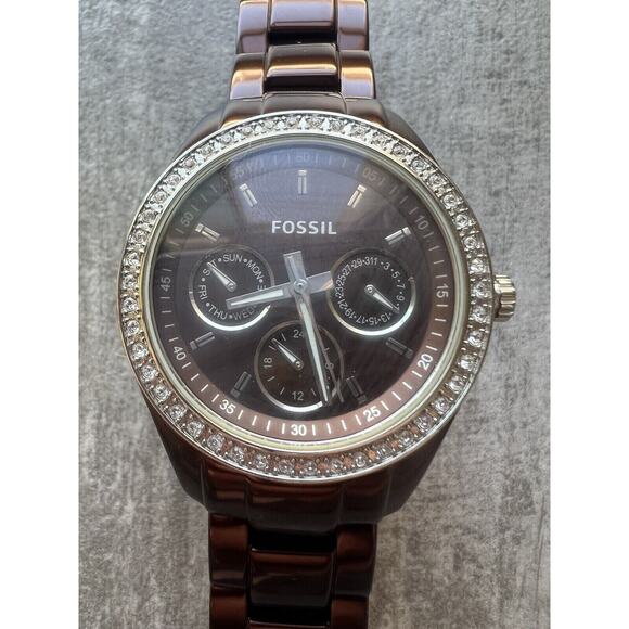 FOSSIL Eevie Multifunction Brown Chocolate Rose Stainless Steel Watch Crystal - Picture 3 of 7